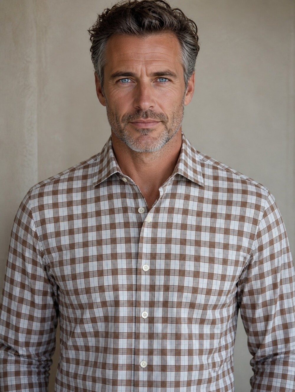 ZARA MEN BROWN & BLUE PLAID BUTTON-UP SHIRT 100% COTTON CLASSIC FIT